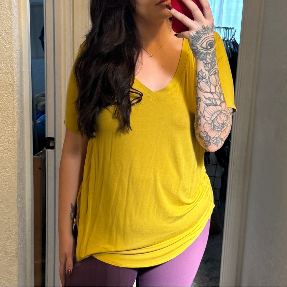 Yellow V-Neck Women's Top size large